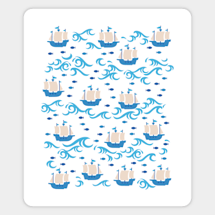 Blue Ship Voyage in the Sea Pattern Magnet